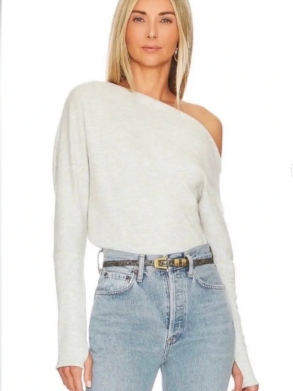Free People We The Free Fuji Slouchy Thermal Top in Gray Size Large